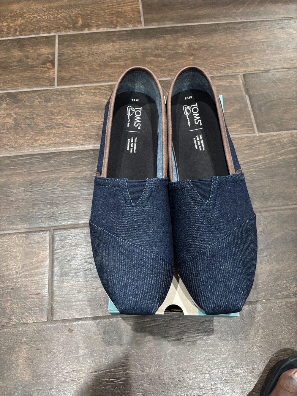 Toms Men's Slip-On Loafers in Navy with Brown Trim